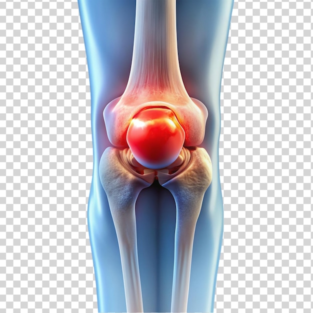 PSD painful osteoarthritis knee joint isolated on transparent background