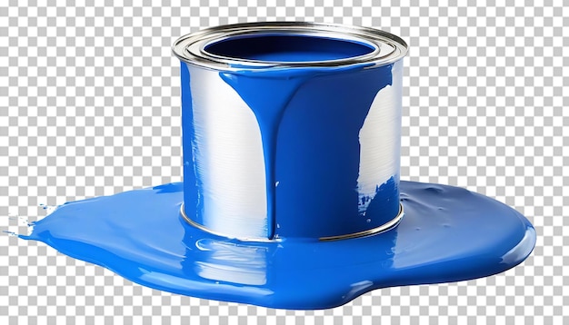 Paint can with blue paint isolated on transparent background