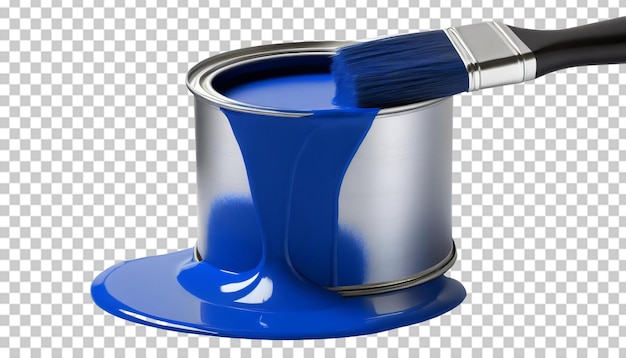 Paint can with blue paint isolated on transparent background