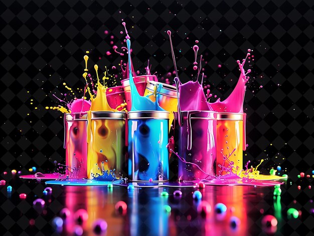 PSD paint explosion with splashes drips and paint cans neon mult png neon effect on dark background