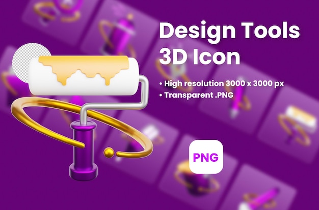 Paint Roller Design Tools 3D Icon Illustration