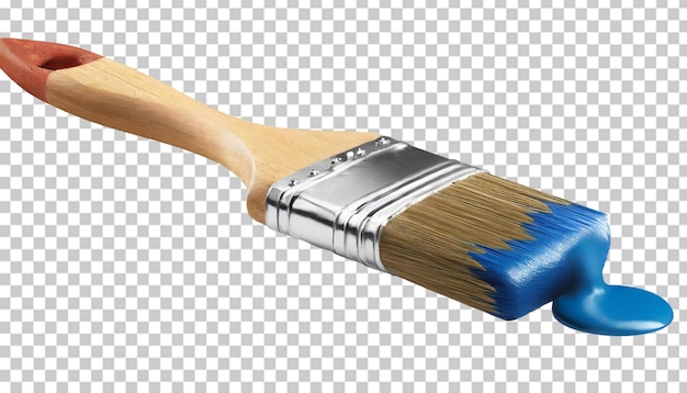 Paintbrush with dripping blue paint Isolated on Transparent Background