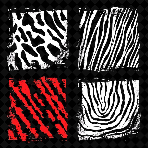 PSD painted animal prints borderlines design with abstract shape png collage art collections