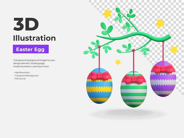 Painted egg hang on plant icon easter egg 3d illustration