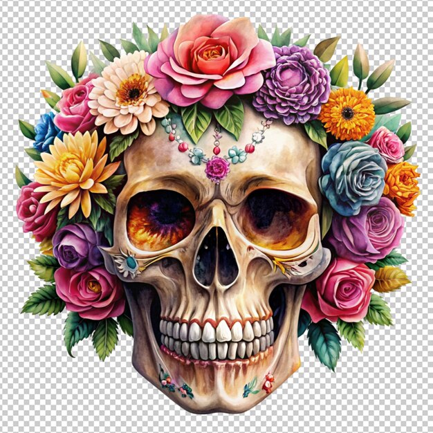 PSD painted skull with flowers art print