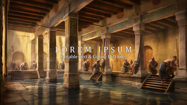 Painting of Ancient roman bathhousePeople wash in the bathhouse