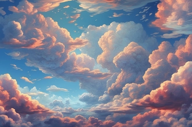 PSD a painting of clouds and the sun is painted on the bottom