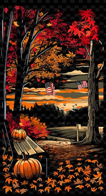 a painting of a fall scene with a pumpkin and a sign that says pumpkins