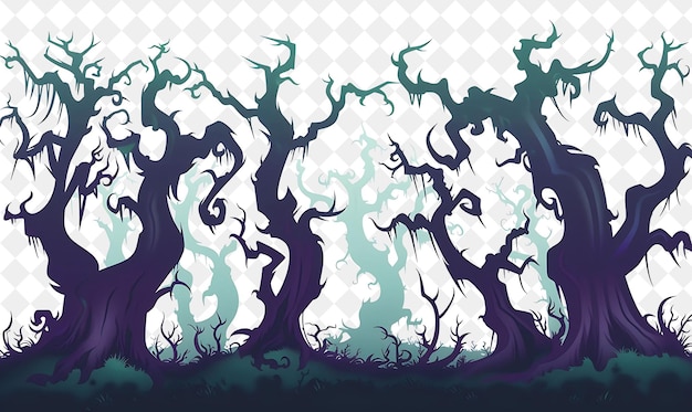 a painting of a forest with a spooky tree