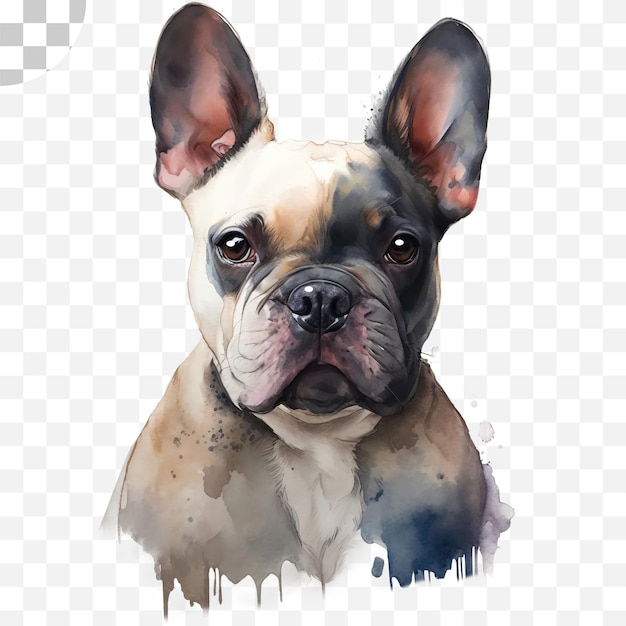 A painting of a french bulldog that is painted on a transparent background