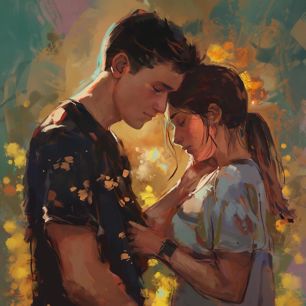 A painting of a man and a girl in love Valentine s day wallpaper