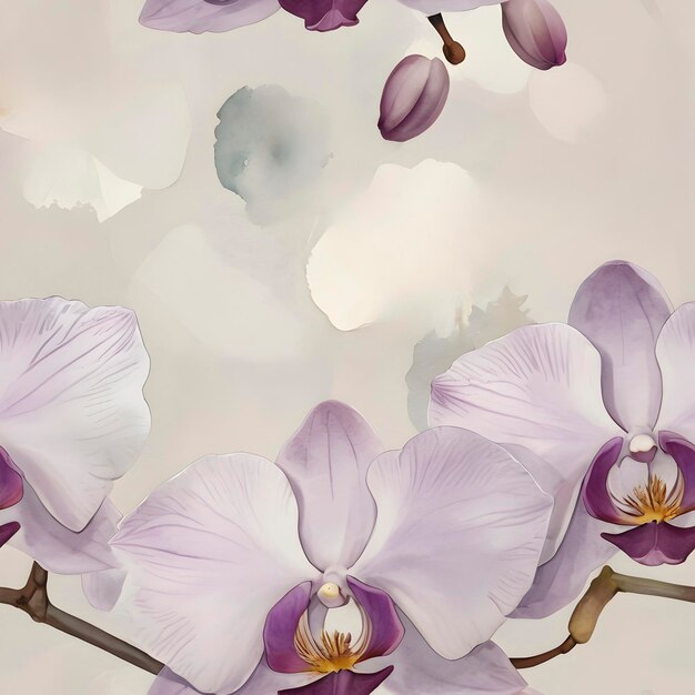 a painting of purple orchids with a white background