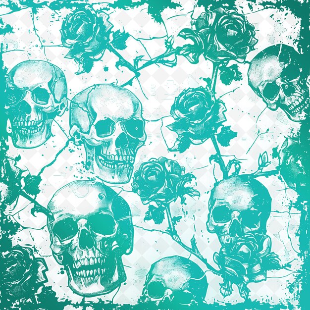 PSD a painting of skulls and skulls with a green background