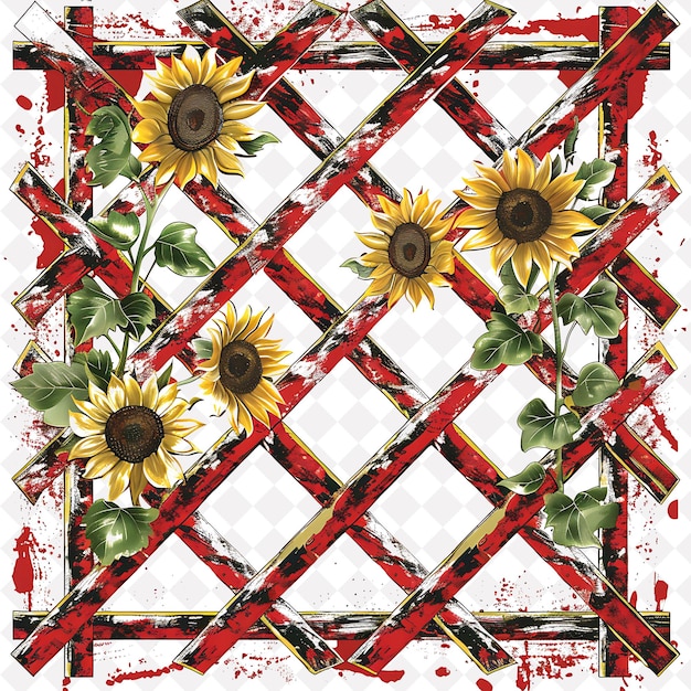 PSD a painting of sunflowers and a red and white background