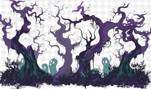 a painting of a tree with purple and purple vines and a spooky ghost