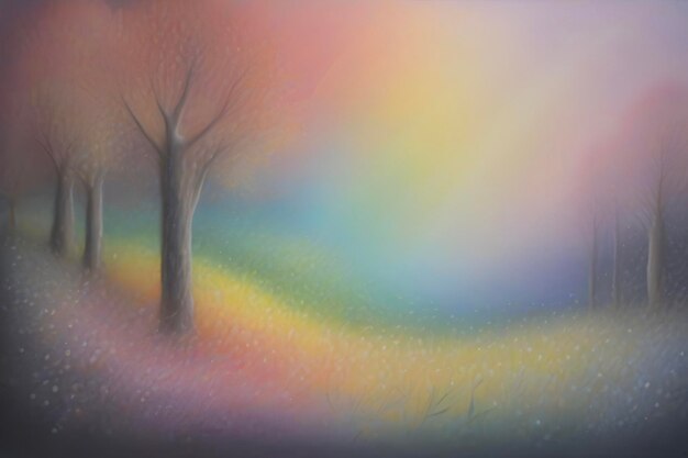 PSD a painting of a tree with a rainbow in the background