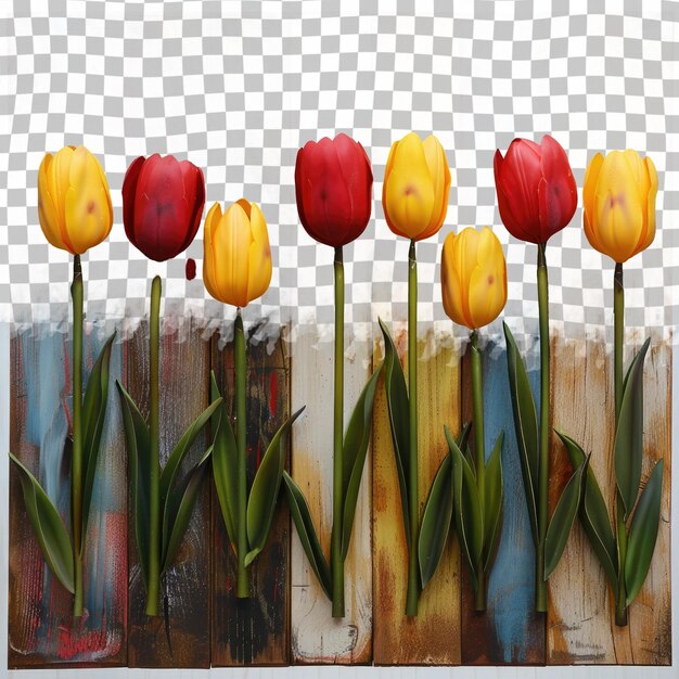 PSD a painting of yellow and red tulips with a red one that says quot tulip quot