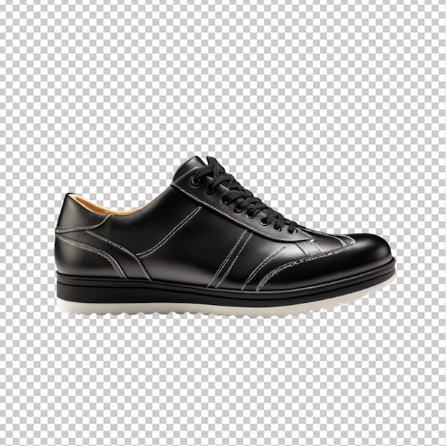 Pair of black leather trainers on white background