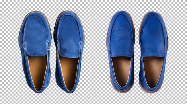 PSD pair of blue slipon shoe footwear isolated on a transparent background top view cutout png