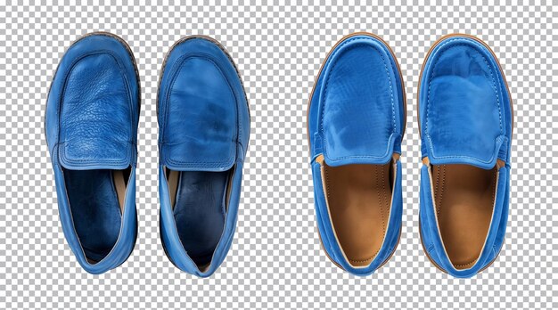 PSD pair of blue slipon shoe footwear isolated on a transparent background top view cutout png