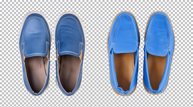 PSD pair of blue slipon shoe footwear isolated on a transparent background top view cutout png