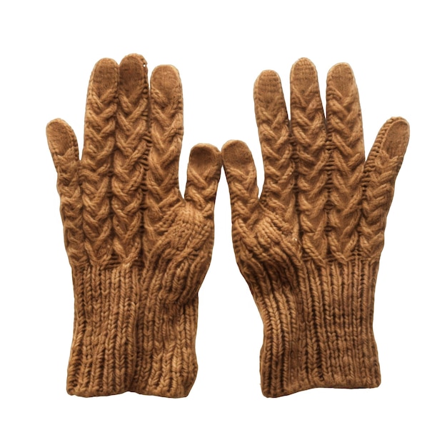 Pair of Brown Knitted Gloves with Cable Knit Design