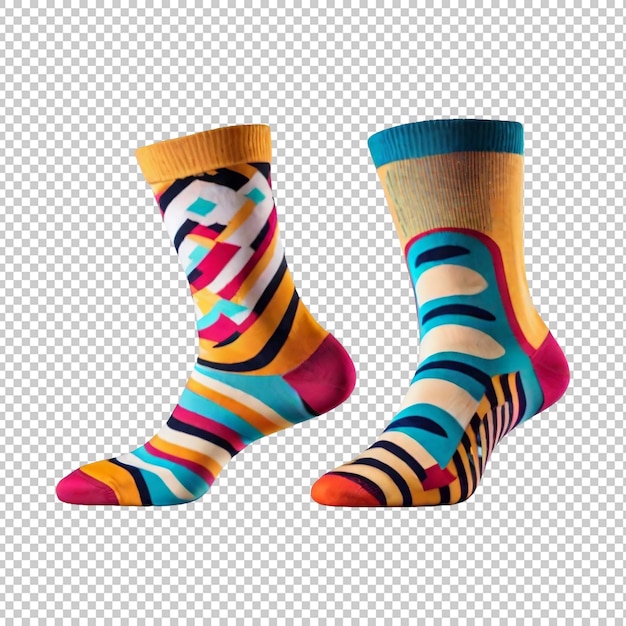 A pair of colorful socks isolated on a transparent background png