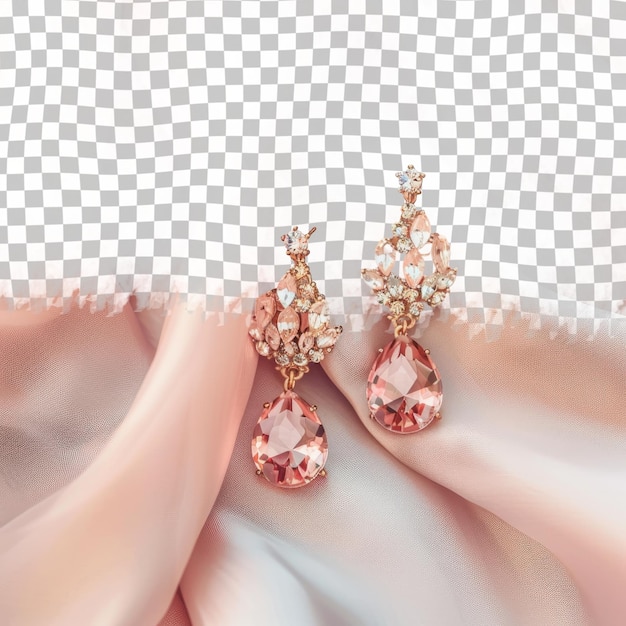 a pair of diamond earrings with a pink background