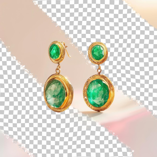 a pair of earrings with green stones on a white background