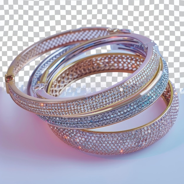 PSD a pair of gold bangles with diamonds on them