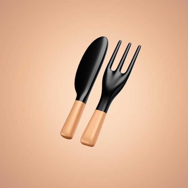 PSD a pair of kitchen utensils with a knife and fork in the background