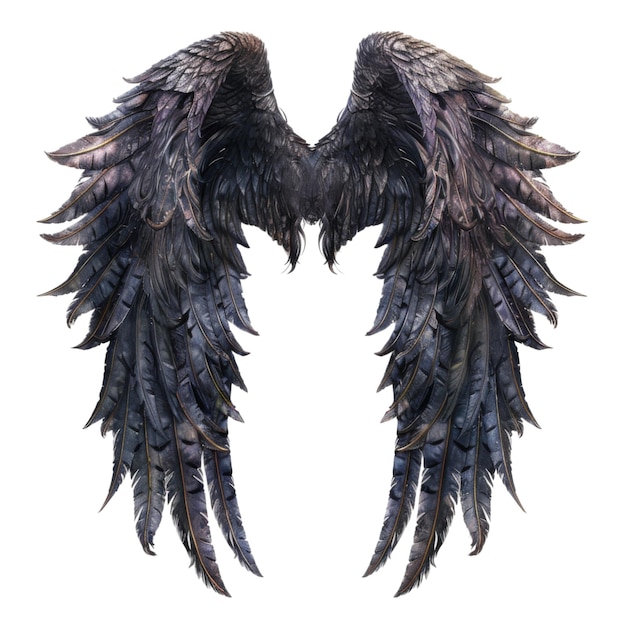 PSD a pair of large black feathery angel wings spread wide