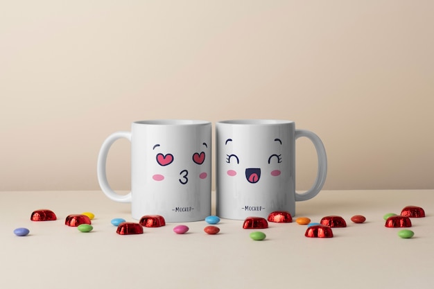 PSD pair of mugs for couples with romantic prints