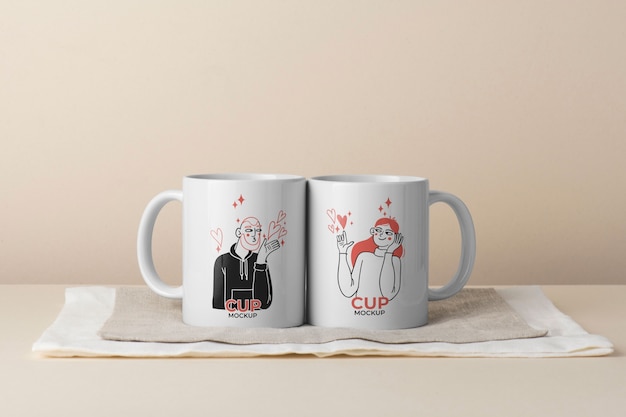 Pair of mugs for couples with romantic prints