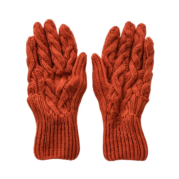 Pair of Orange Knitted Gloves with Cable Knit Design