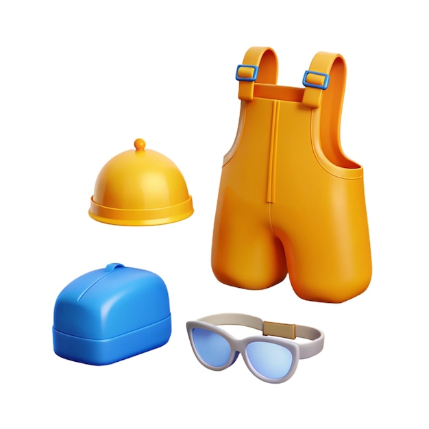 PSD a pair of orange rubber boots and a blue container with a blue lid