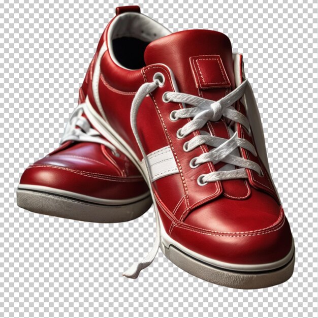 PSD pair of red leather trainers on white background