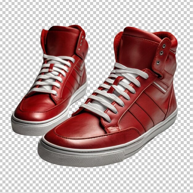 PSD pair of red leather trainers on white background