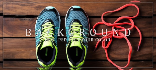 PSD pair of running shoes on wooden background