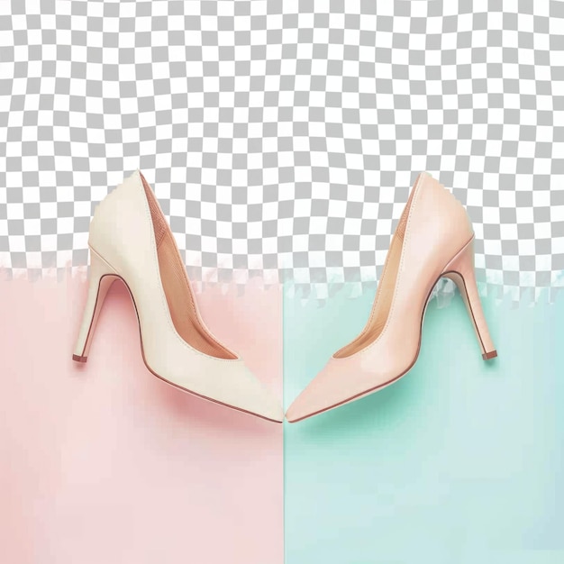 a pair of shoes with the pink and blue background