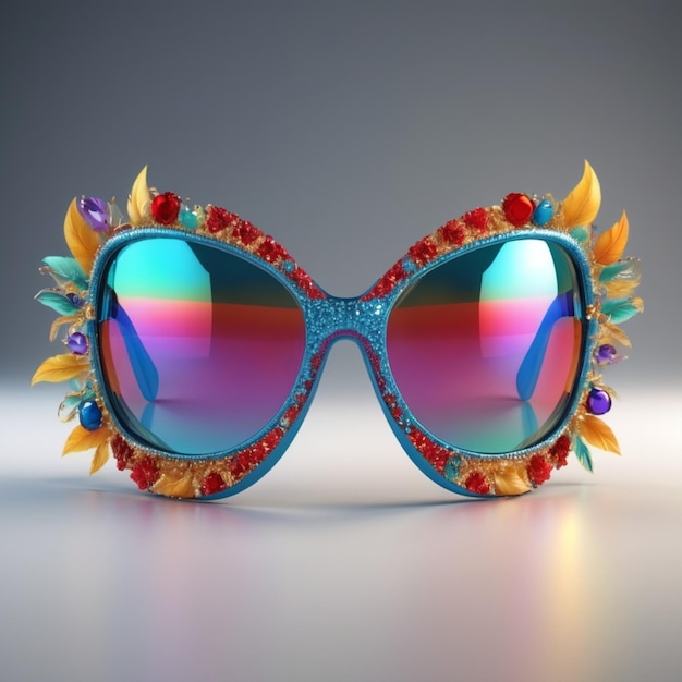 a pair of sunglasses with a rainbow colored frame and a rainbow colored lens