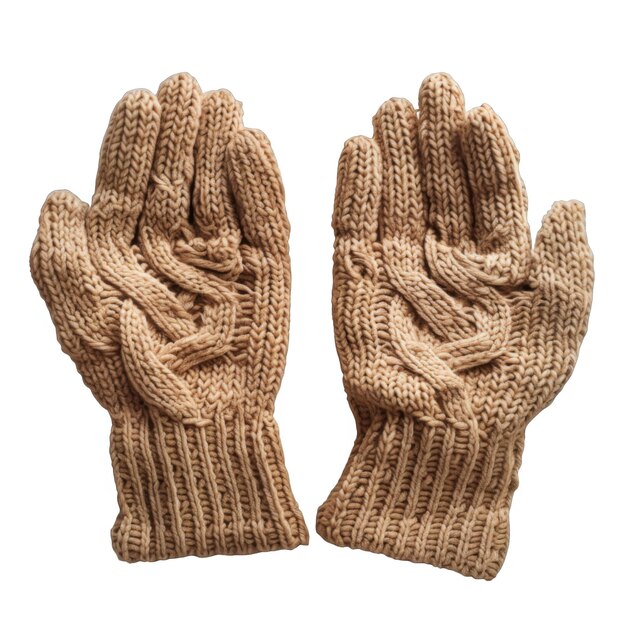 Pair of Tan Knitted Gloves with a Cable Knit Pattern