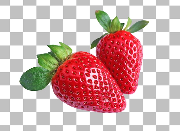 Pair of Vibrant Red Fresh Strawberries Isolated on Transparent Background