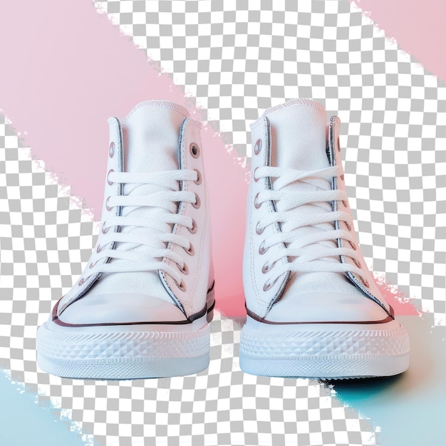 PSD a pair of white sneakers with a pink background and a white logo