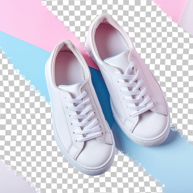 PSD a pair of white sneakers with a pink and blue background