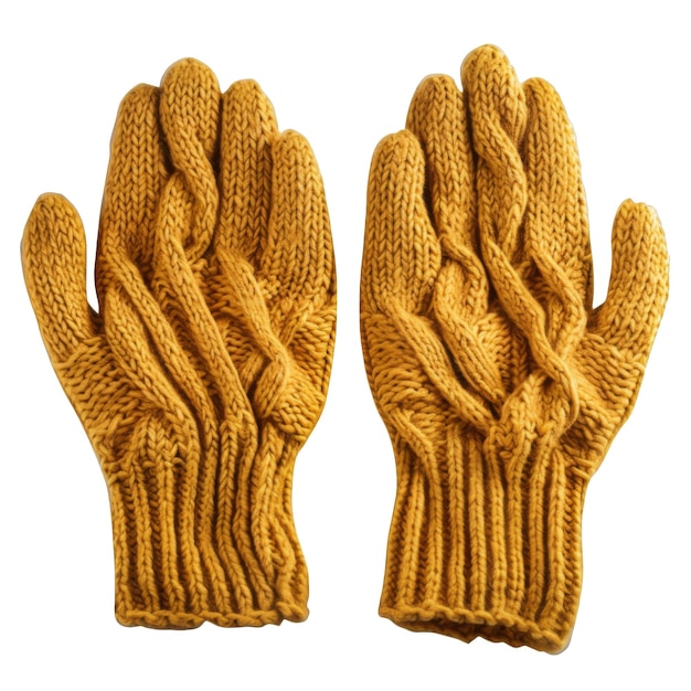 Pair of Yellow Knitted Gloves with Cable Stitch Design