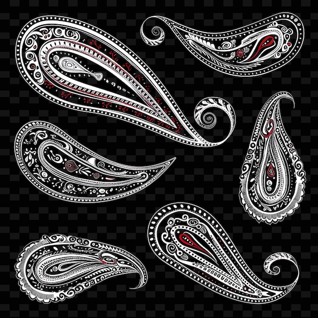 PSD paisley borderlines design with teardrop and curved decorati png unique stylized motifs designs