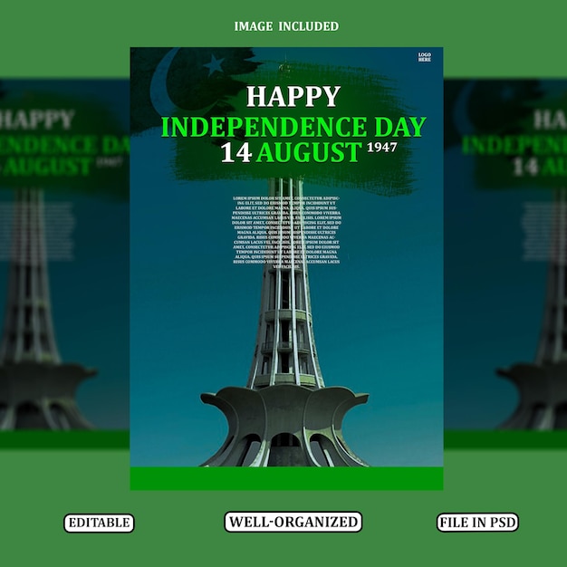 PSD pakistan independence day 14 august poster for ads and social media use