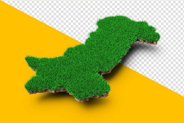 Pakistan Map soil land geology cross section with green grass and Rock ground 3d illustration