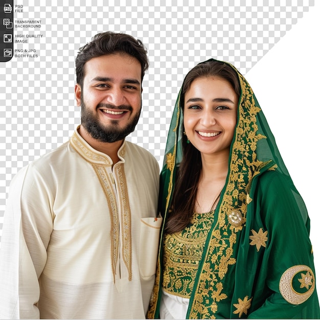 pakistani couple celebrating independence day pakistan isolated